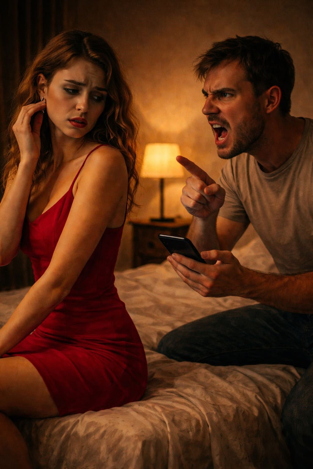 Пока она примеряла платье, чтобы пойти к подруге, он в это время пролистывал её телефон, при этом унижая её